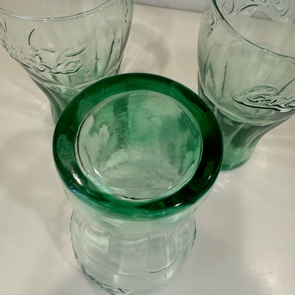 Three Light Green Coca Cola Embossed Contoured Drinking Glasses Tumblers - Picture 14 of 14